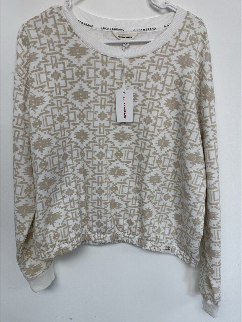 Lucky Brand Women’s L Cream Beige Southwestern Geometric Sweatshirt NWT